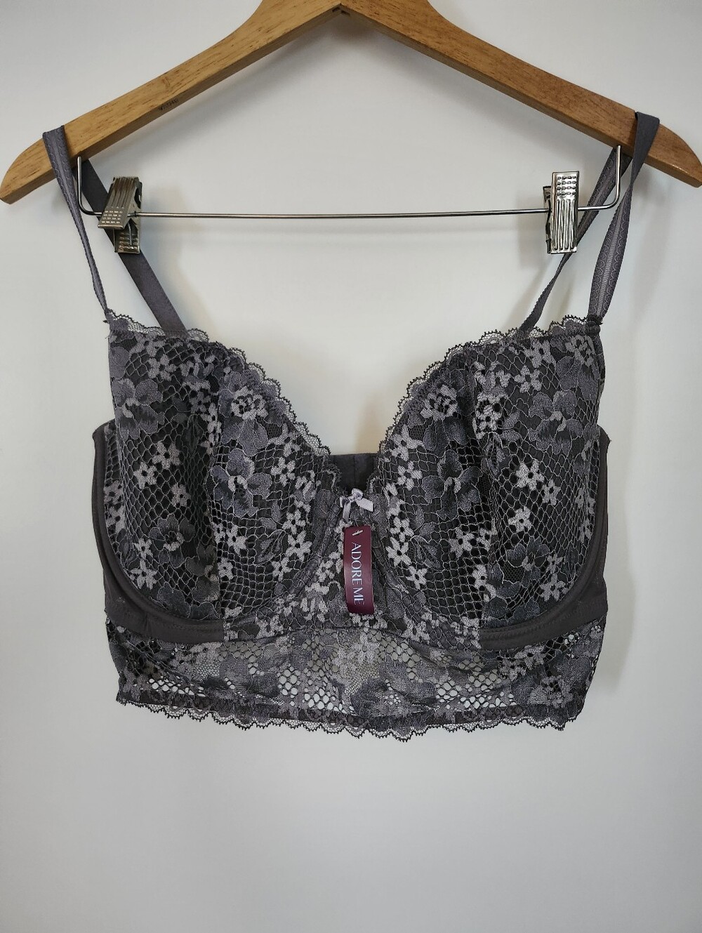 ADORE ME Evalynn Grey Longline Bra Plus Size 36H NWT